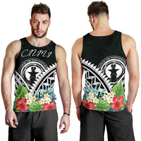 CNMI Men's Tank Top - CNMI Coat of Arms & Polynesian Tropical Flowers White - Polynesian Pride