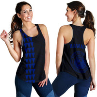 Hawaii Kakau Polynesian Coat Of Arms Women's Racerback Tank - Blue Blue - Polynesian Pride