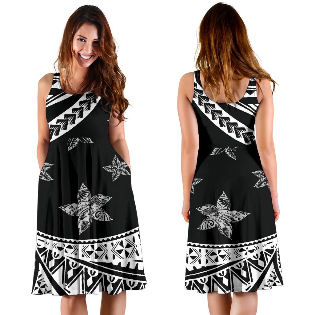 Plumeria Flowers Polynesian Women's Dress - White Black Color - Polynesian Pride