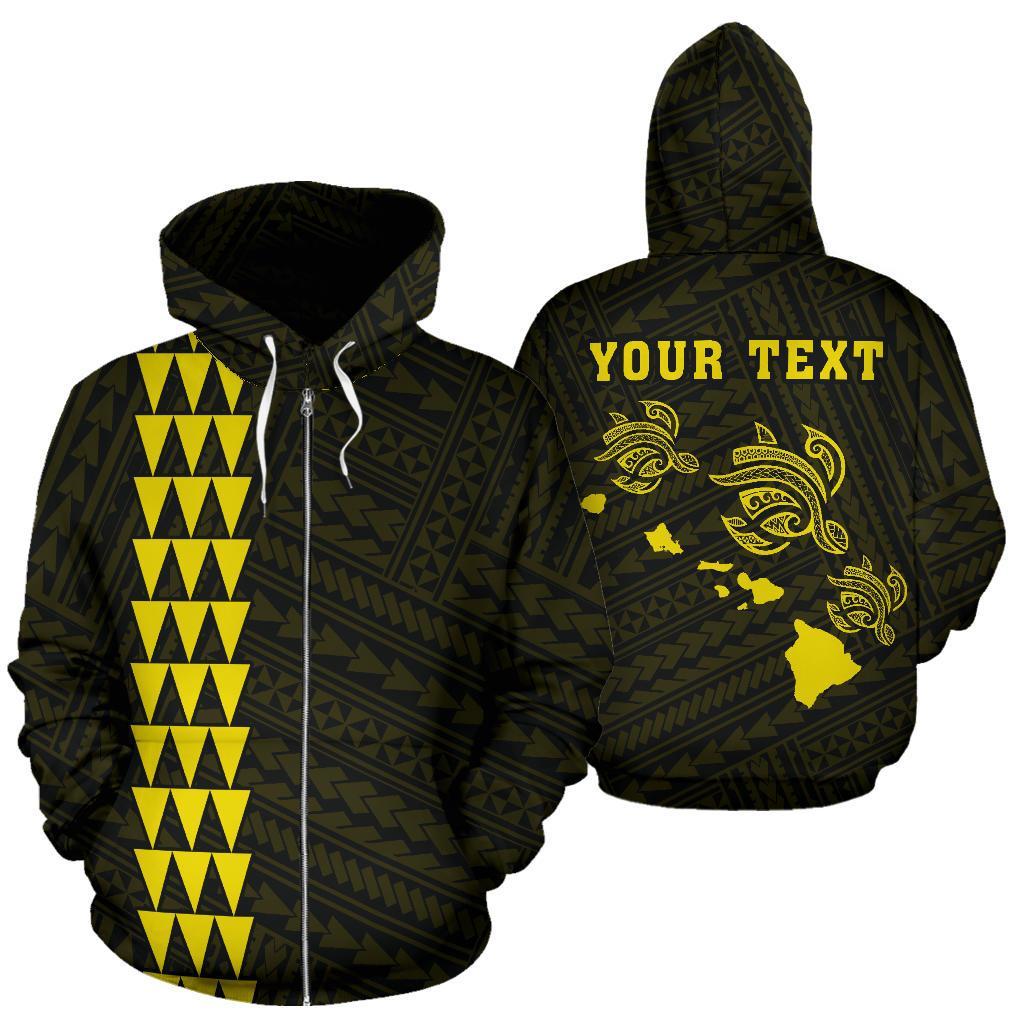 Polynesian Kakau Three Turtles Map Hawaii Custom Zip Hoodie Yellow Unisex Yellow - Polynesian Pride