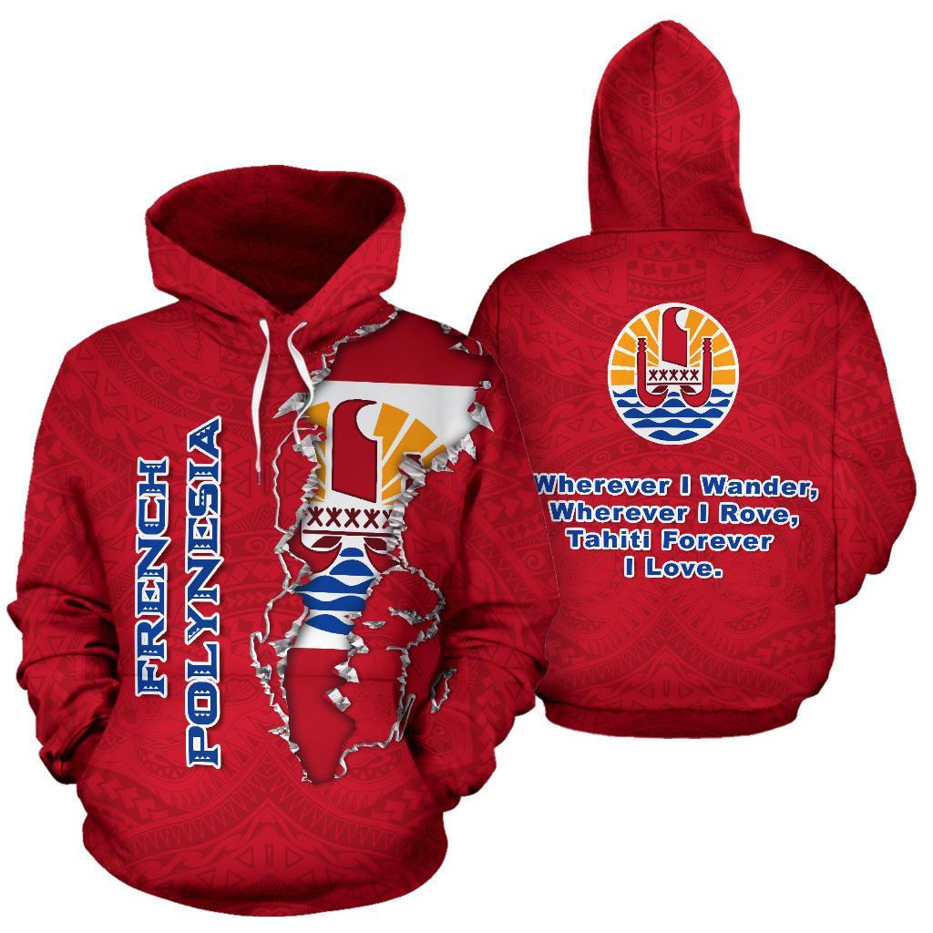 French Polynesia Hoodie Forever French Polynesia Flag Forever I Love Unisex Red - Polynesian Pride