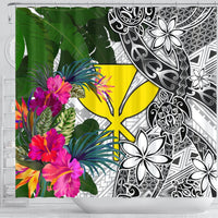 Hawaii Shower Curtain White - Turtle Plumeria Banana Leaf - Polynesian Pride
