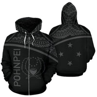 Pohnpei All Over Zip up Hoodie Micronesia Curve Style Unisex Black - Polynesian Pride