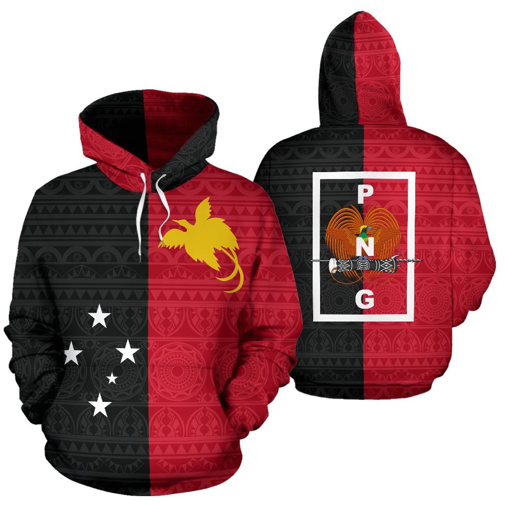 Papua New Guinea Hoodie Papua New Guinea Flag Coat of Arms Unisex Black mix Red - Polynesian Pride