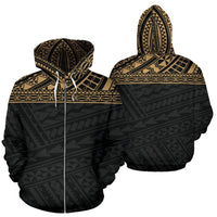 Poly All Over Zip up Hoodie Polynesian Gold Black Version Unisex Black - Polynesian Pride