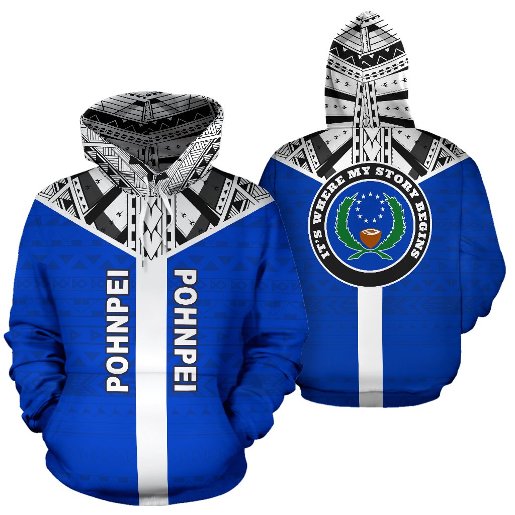 Pohnpei All Over Hoodie Micronesian Homeland Unisex Blue - Polynesian Pride