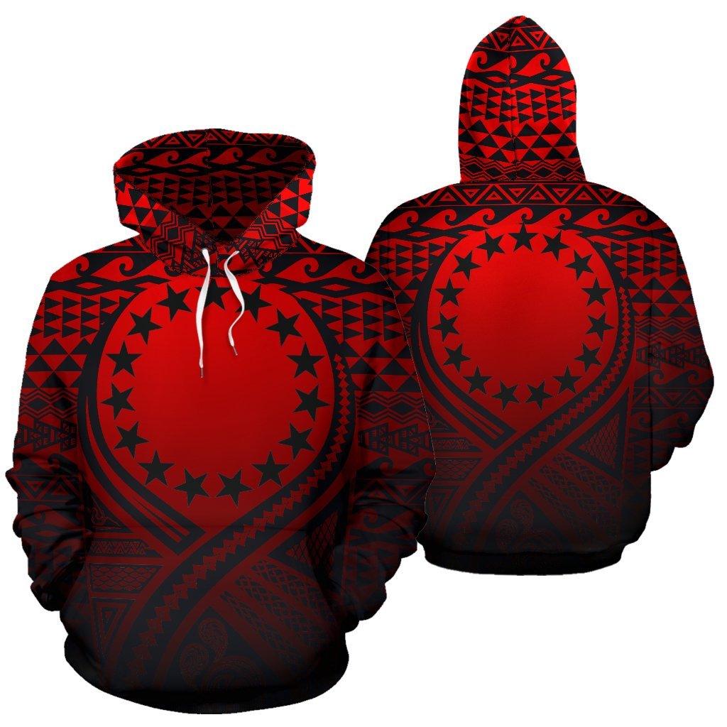 Cook Islands All Over Hoodie Lift up Red Unisex Red - Polynesian Pride