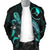 Yap Polynesian Men's Bomber Jacket - Turtle With Blooming Hibiscus Turquoise - Polynesian Pride