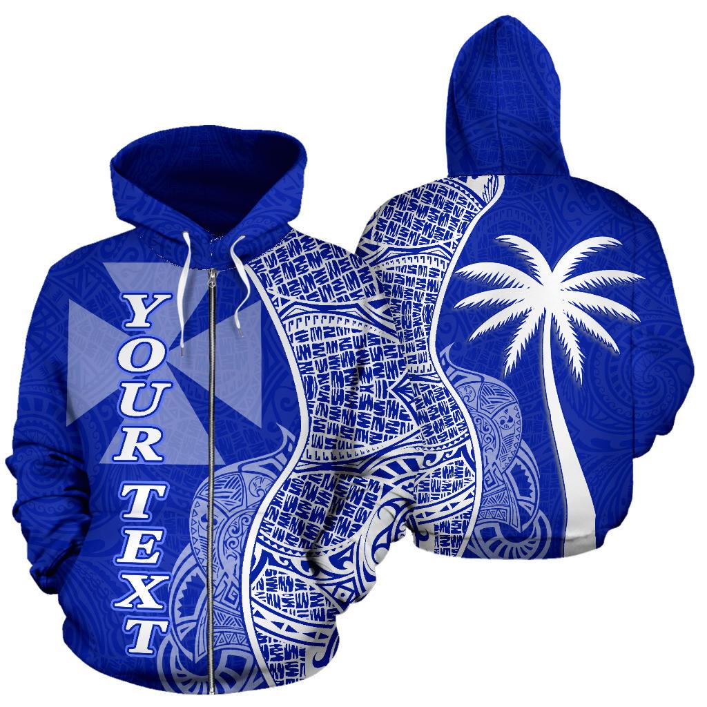 Wallis and Futuna Polynesian Custom Zip up Hoodie Coconut Blue Unisex Blue - Polynesian Pride