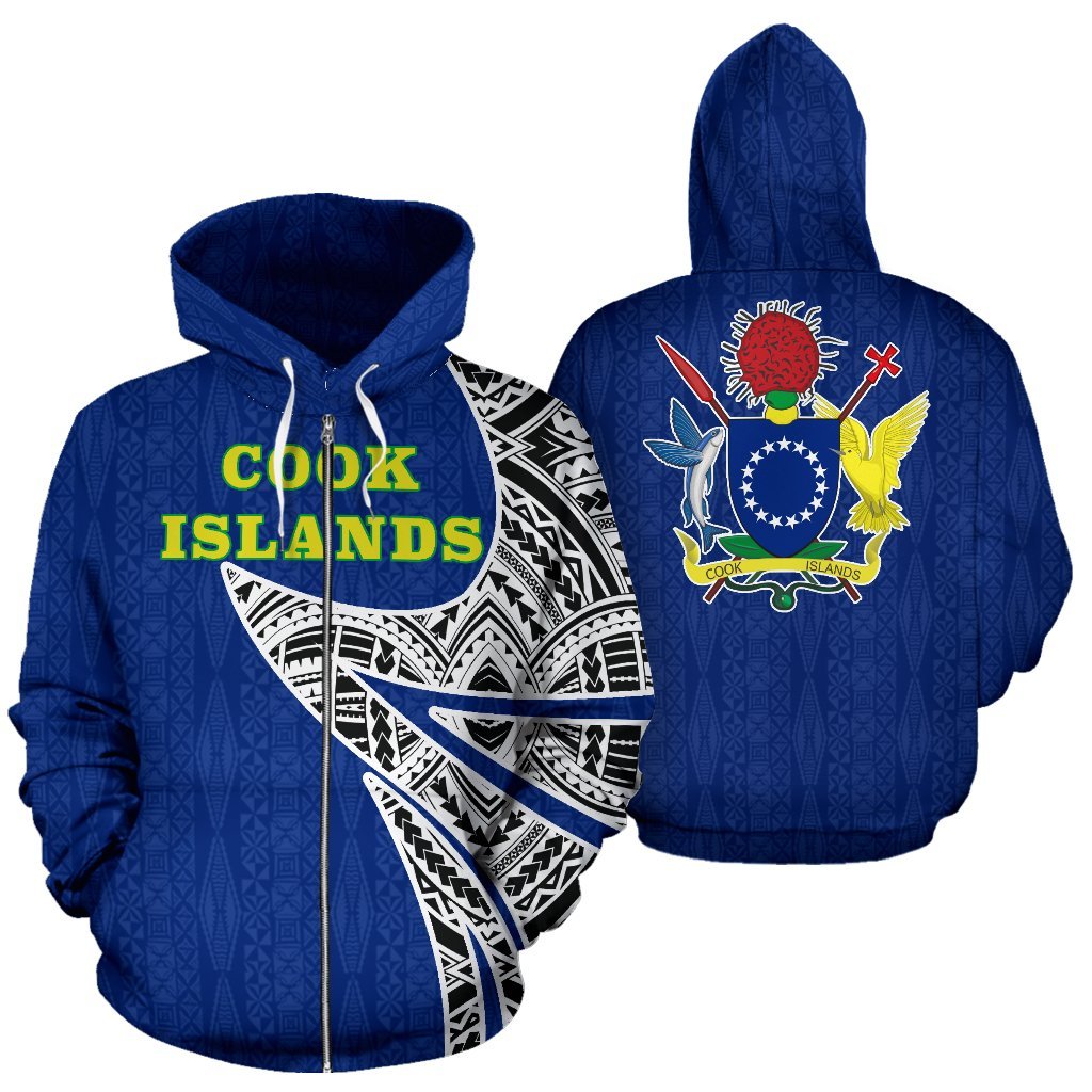 Cook Islands Coat of Arms Polynesian Zip up Hoodie Warrior Style - Polynesian Pride