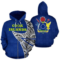Cook Islands Coat of Arms Polynesian Zip up Hoodie Warrior Style - Polynesian Pride