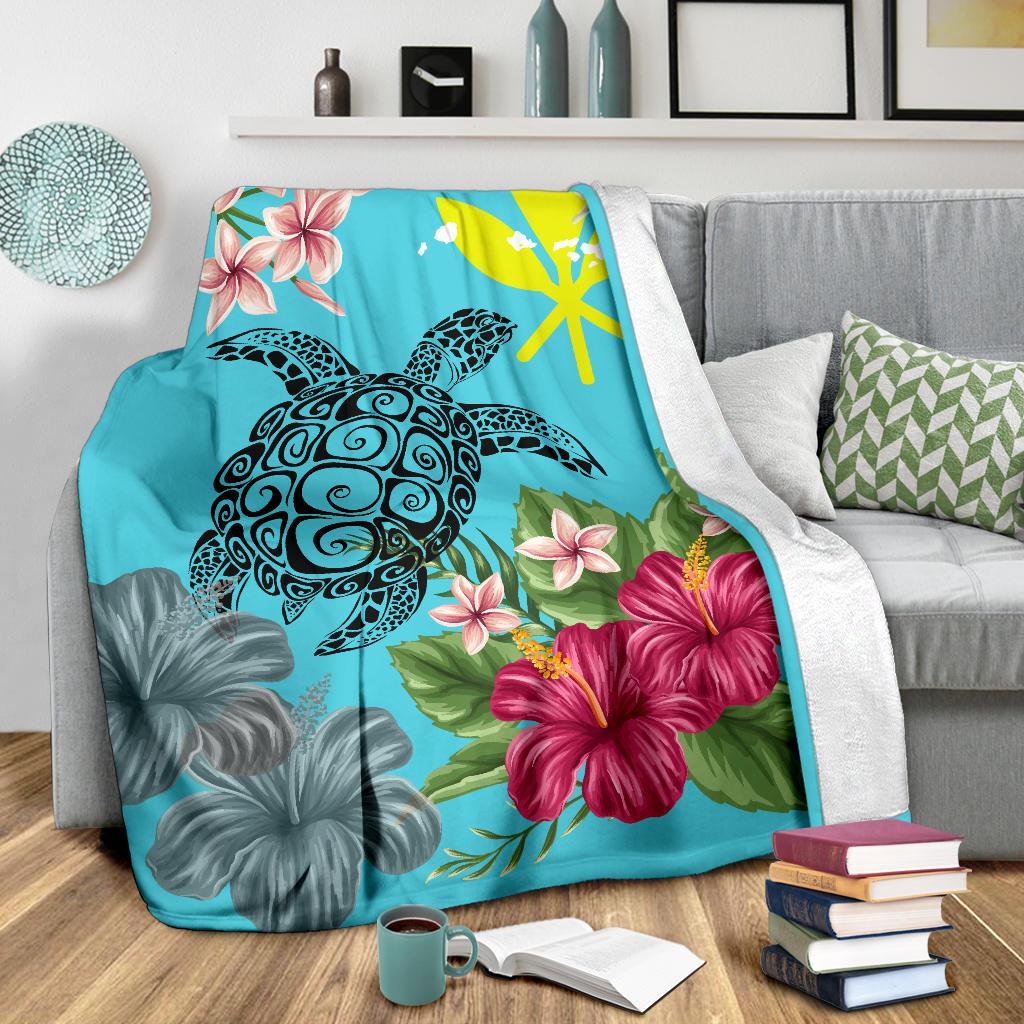 Hawaii Kanaka Turtle Hibiscus Plumeria Tropical Style - Premium Blanket AH - Polynesian Pride