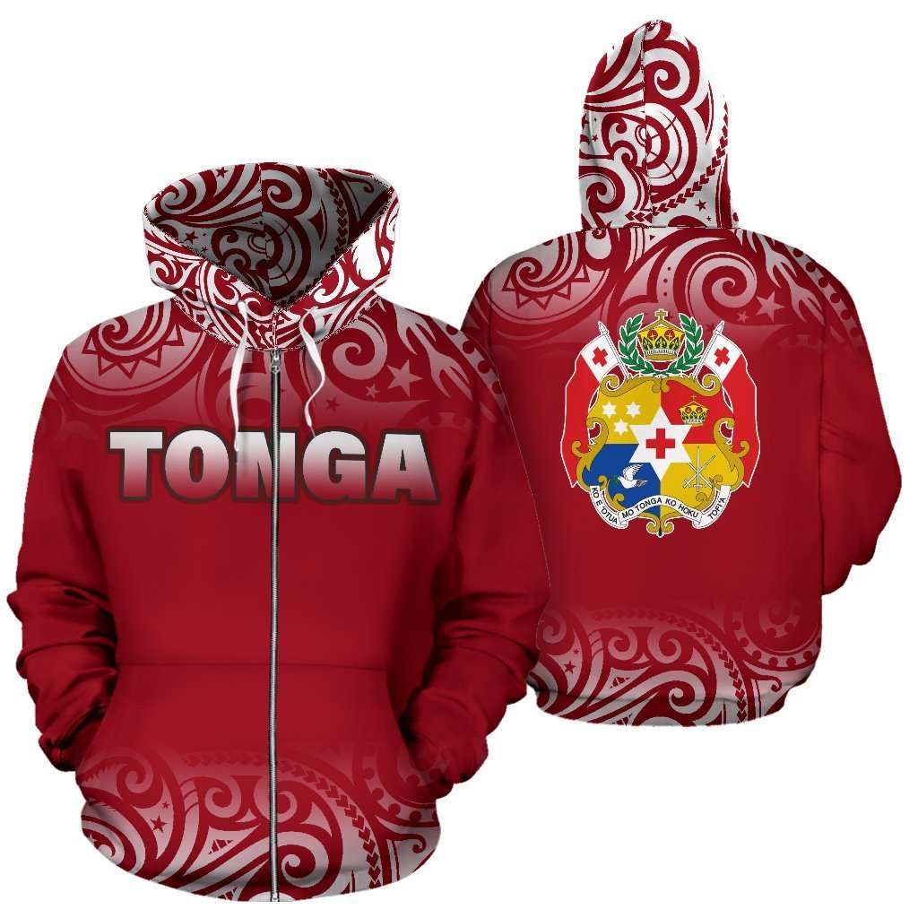 Tonga All Over Zip up Hoodie Polynesian Fog Version Unisex Red - Polynesian Pride