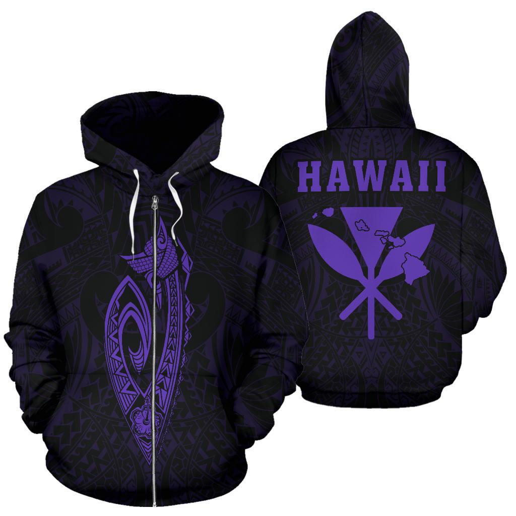 Polynesian Fish Hook Kanaka Map of Hawaii Zip Hoodie Purple Unisex Purple - Polynesian Pride