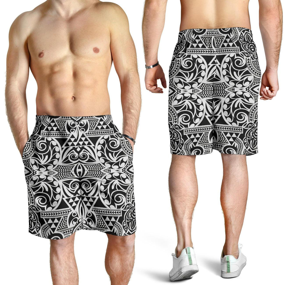 Polynesian Tribal Men's Shorts Black White - Polynesian Pride