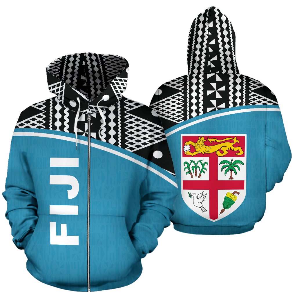 Fiji Polynesian Zip up Hoodie Blue Curve Unisex Blue - Polynesian Pride