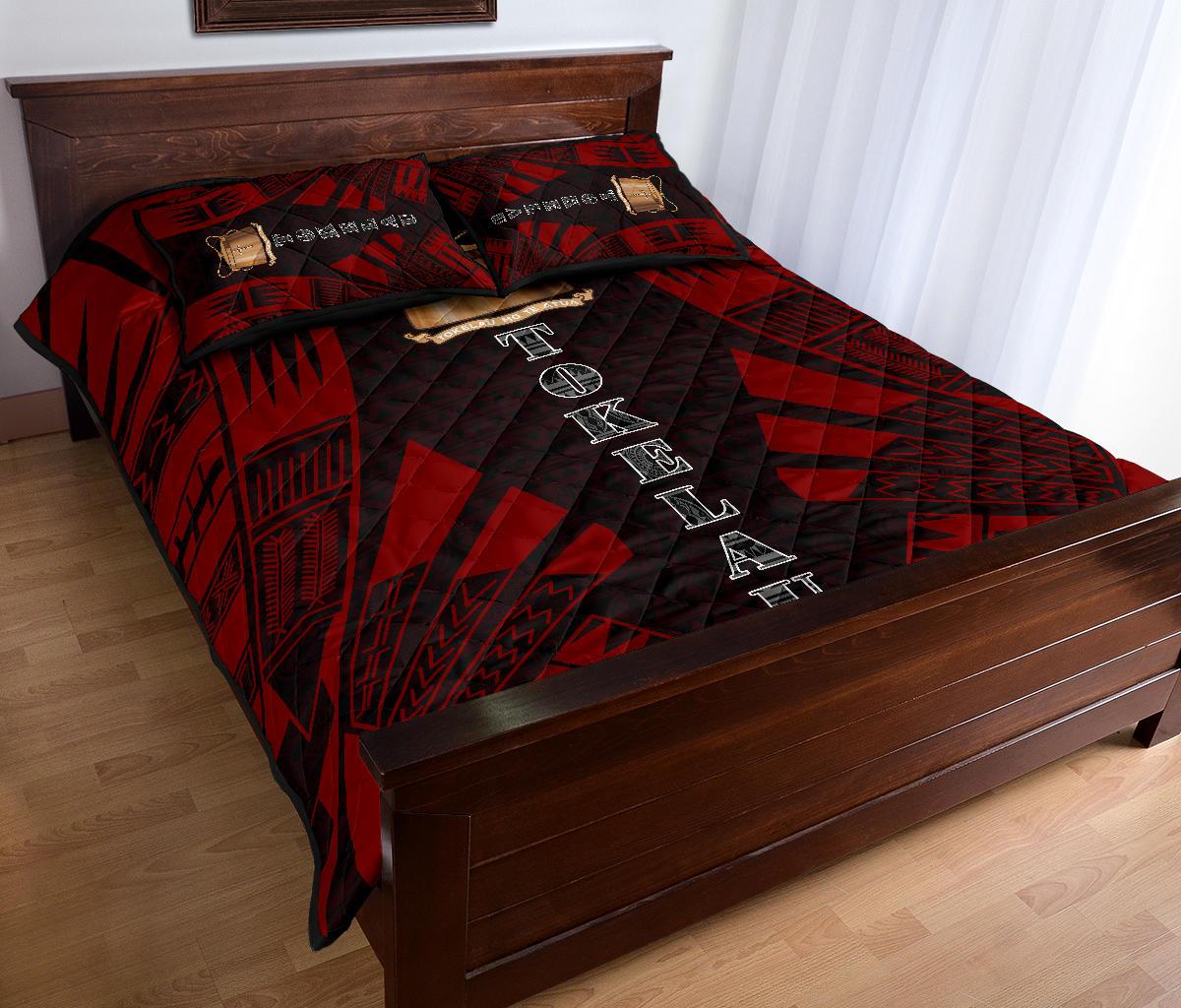 Tokelau Quilt Bed Set - Tokelau Coat Of Arms Red Tattoo Style - Polynesian Pride