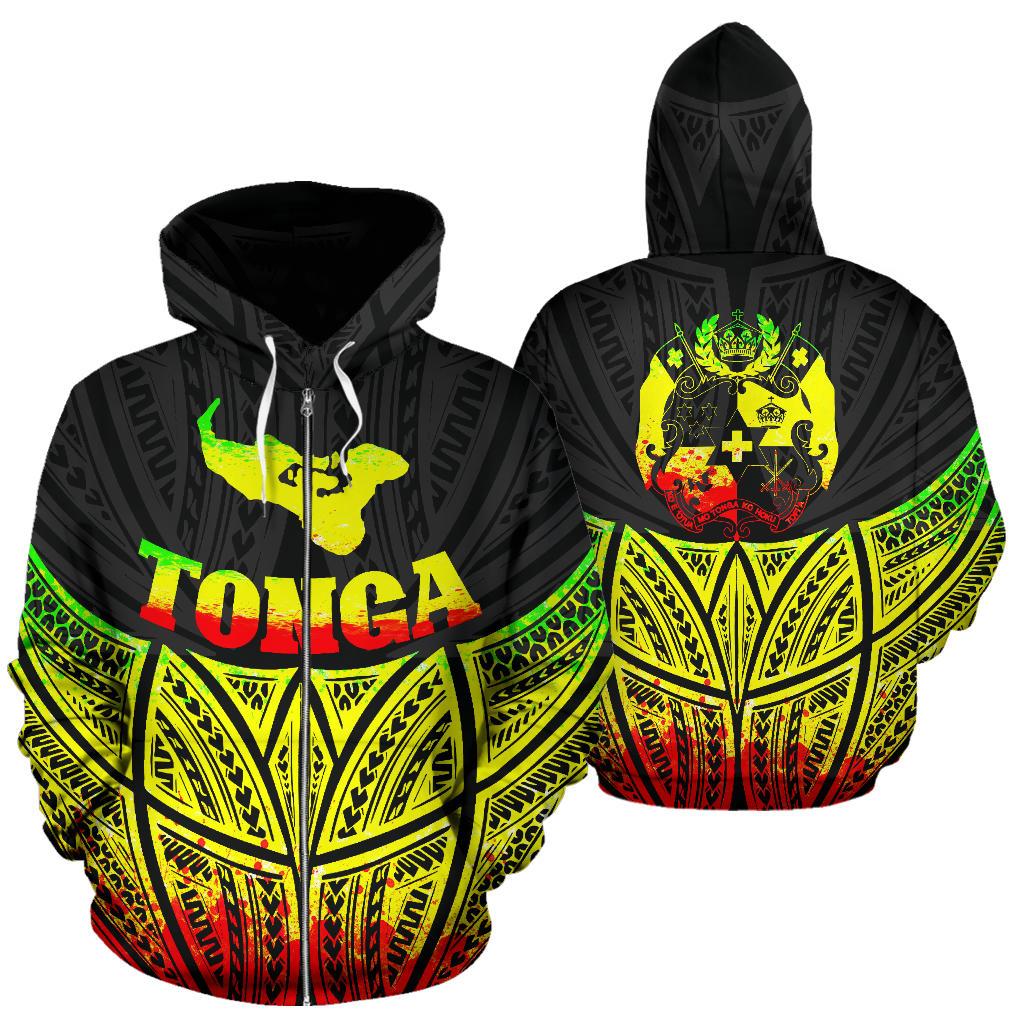 Tonga Polynesian Zip up Hoodie Reggae Pride Map and Seal Unisex Reggae - Polynesian Pride