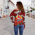 Tahiti Polynesian Off Shoulder Sweater - Hibiscus Coat of Arm Red - Polynesian Pride