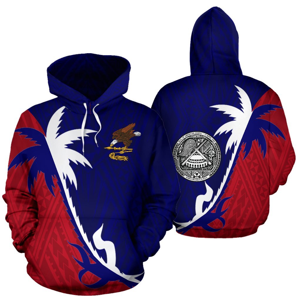 American Samoa Hoodie American Samoa Flag Seal Coconut Tree Unisex Blue - Polynesian Pride