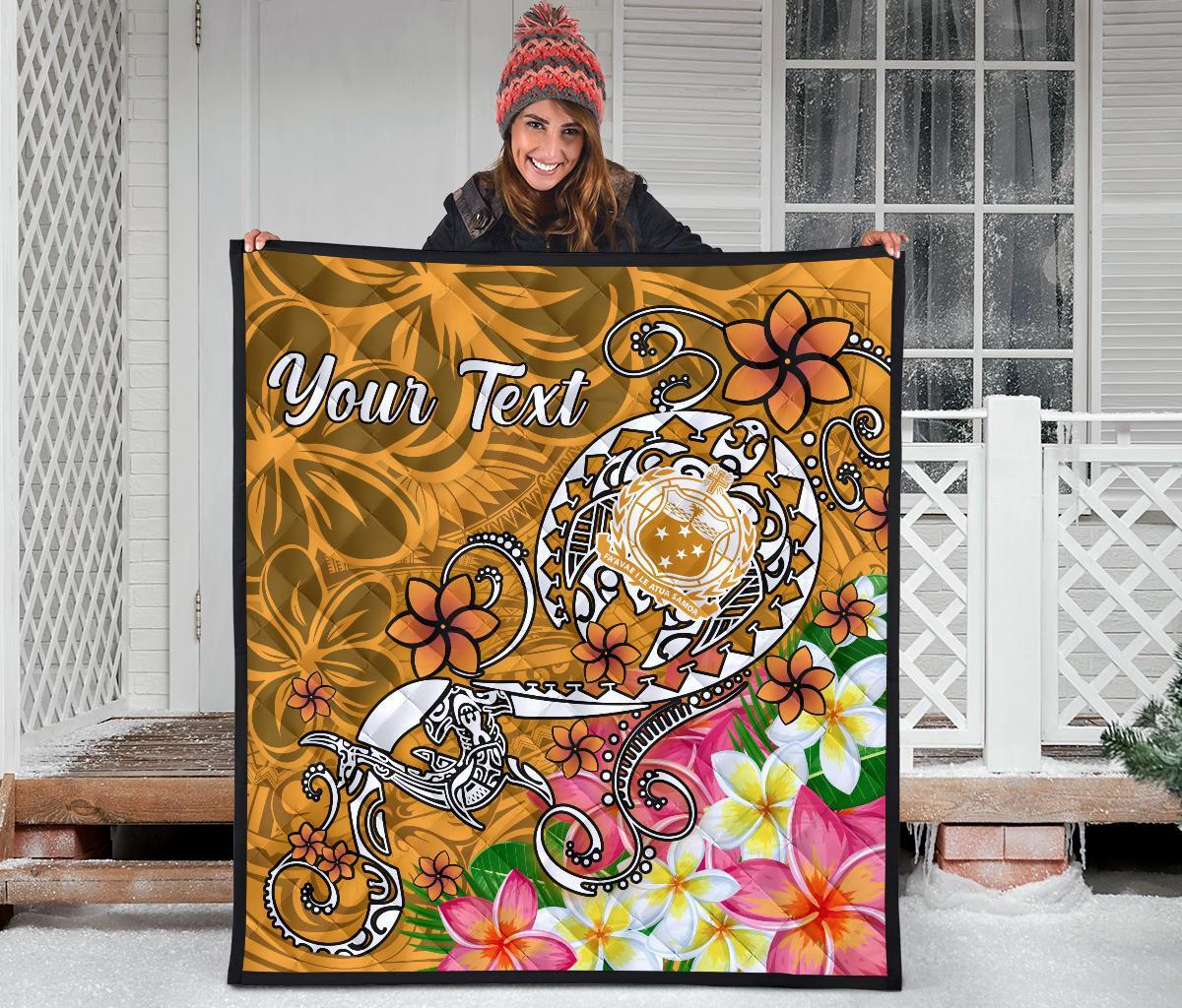 Samoa Custom Personalised Premium Quilt - Turtle Plumeria (Gold) - Polynesian Pride