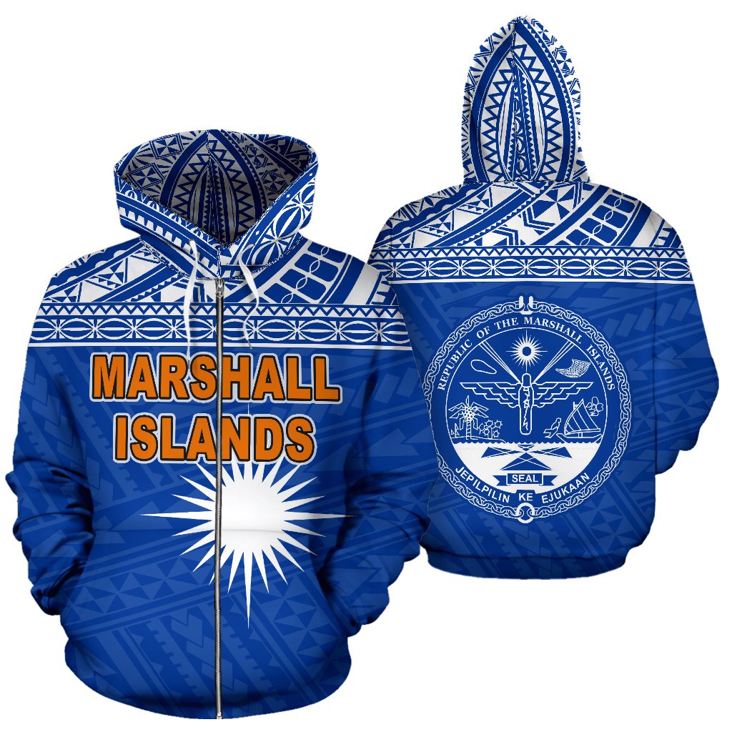 Marshall Islands Polynesian Zip up Hoodie Blue Unisex Blue - Polynesian Pride