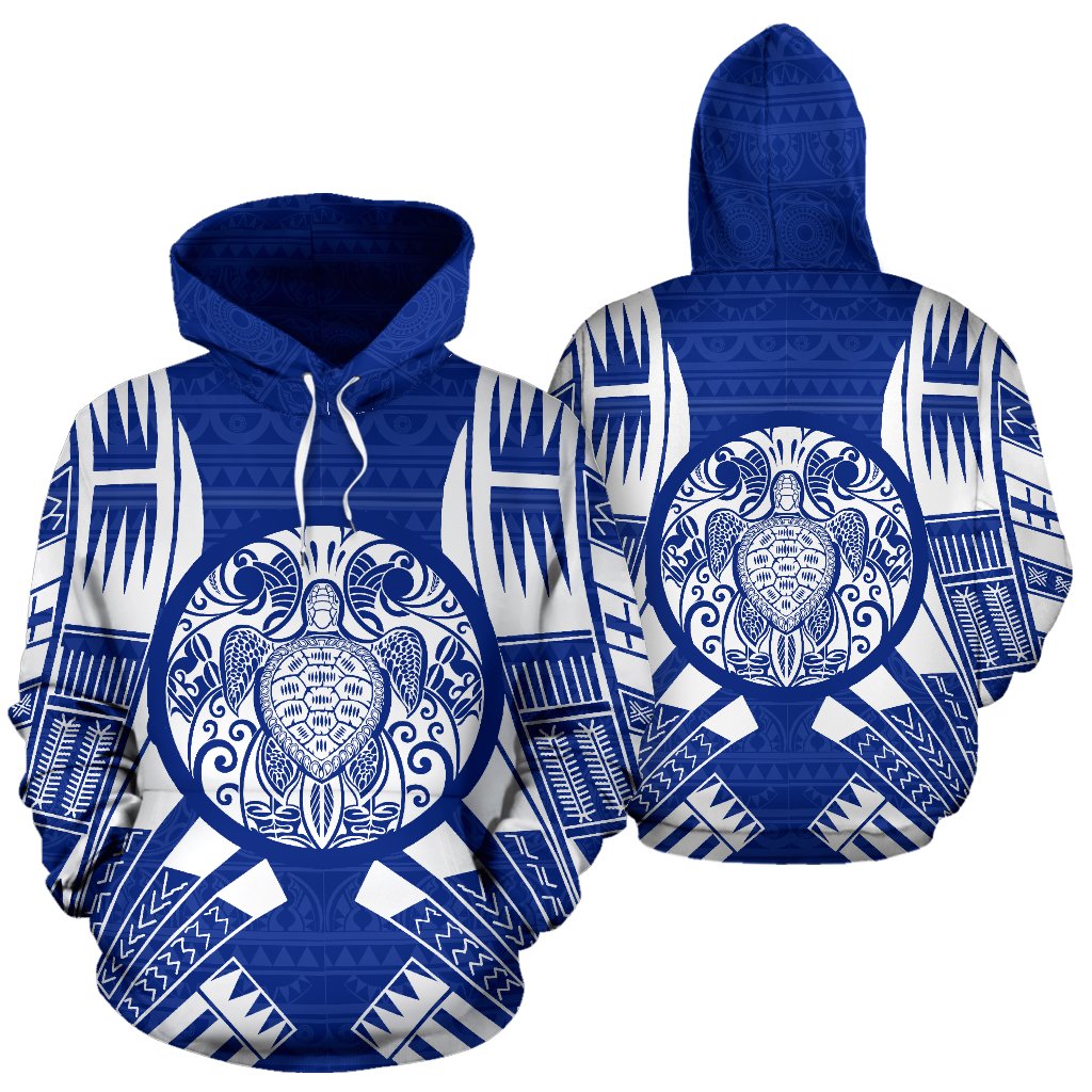 Turtle All Over Hoodie Blue Tattoo Style Unisex Blue - Polynesian Pride