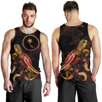 Chuuk Men Tank Top - Turtle With Blooming Hibiscus Gold - Polynesian Pride