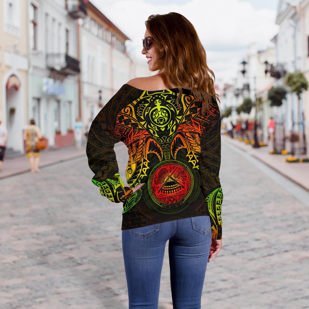 American Samoa Polynesian Women's Off Shoulder Sweater - Reggae Turtle Manta Ray - Polynesian Pride