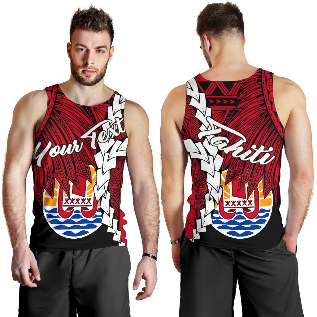 Tahiti Polynesian Custom Personalised Men's Tank Top - Tribal Wave Tattoo Flag Style Black - Polynesian Pride