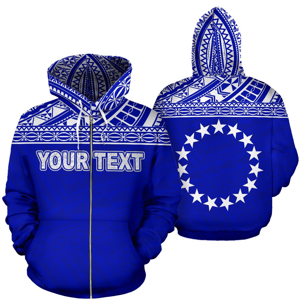 Cook Islands Polynesian Custom Zip up Hoodie Horizontal Blue Unisex Blue - Polynesian Pride