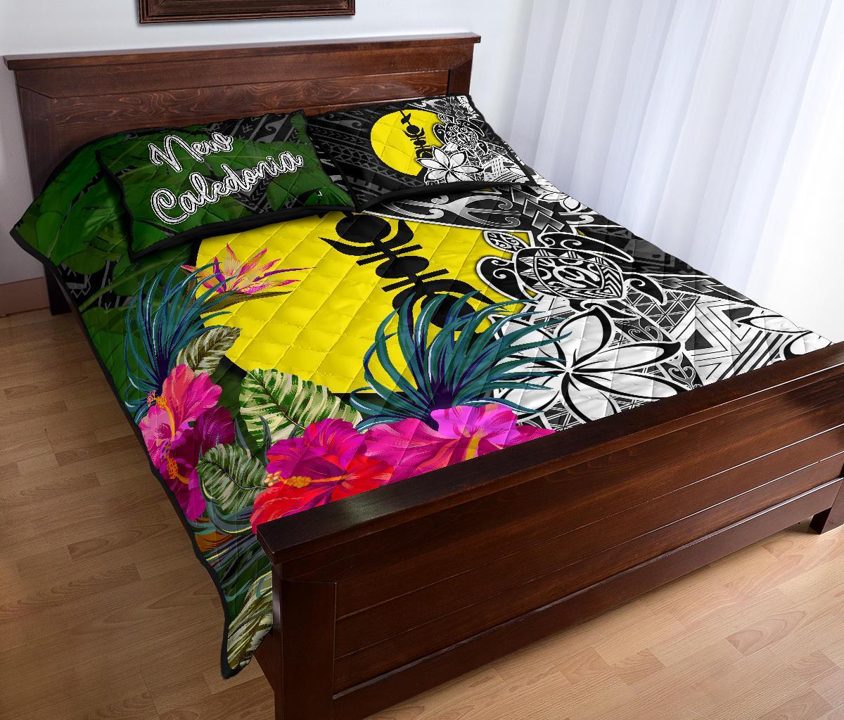 New Caledonia Quilt Bed Set - Turtle Plumeria Banana Leaf - Polynesian Pride