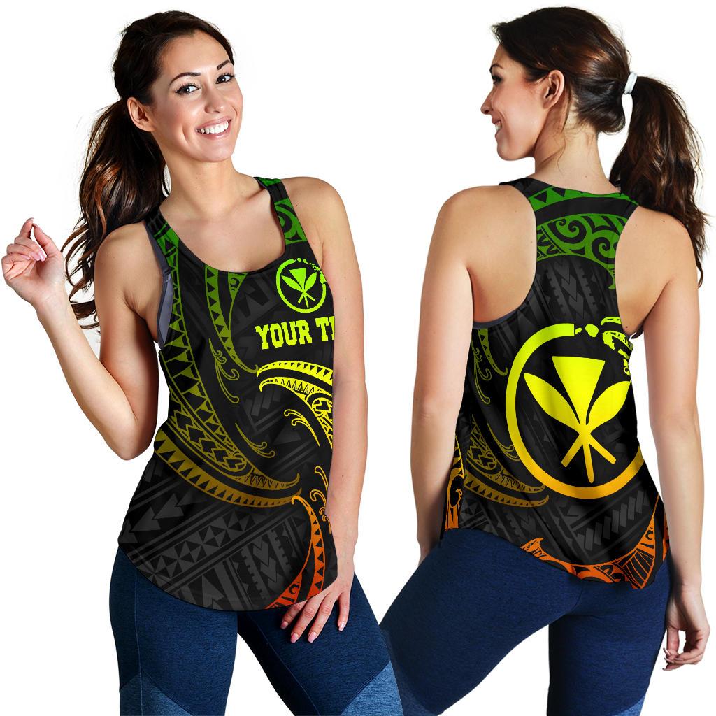 Polynesian Hawaii Custom Personalised Women's Racerback Tank - Reggae Tribal Wave Art - Polynesian Pride