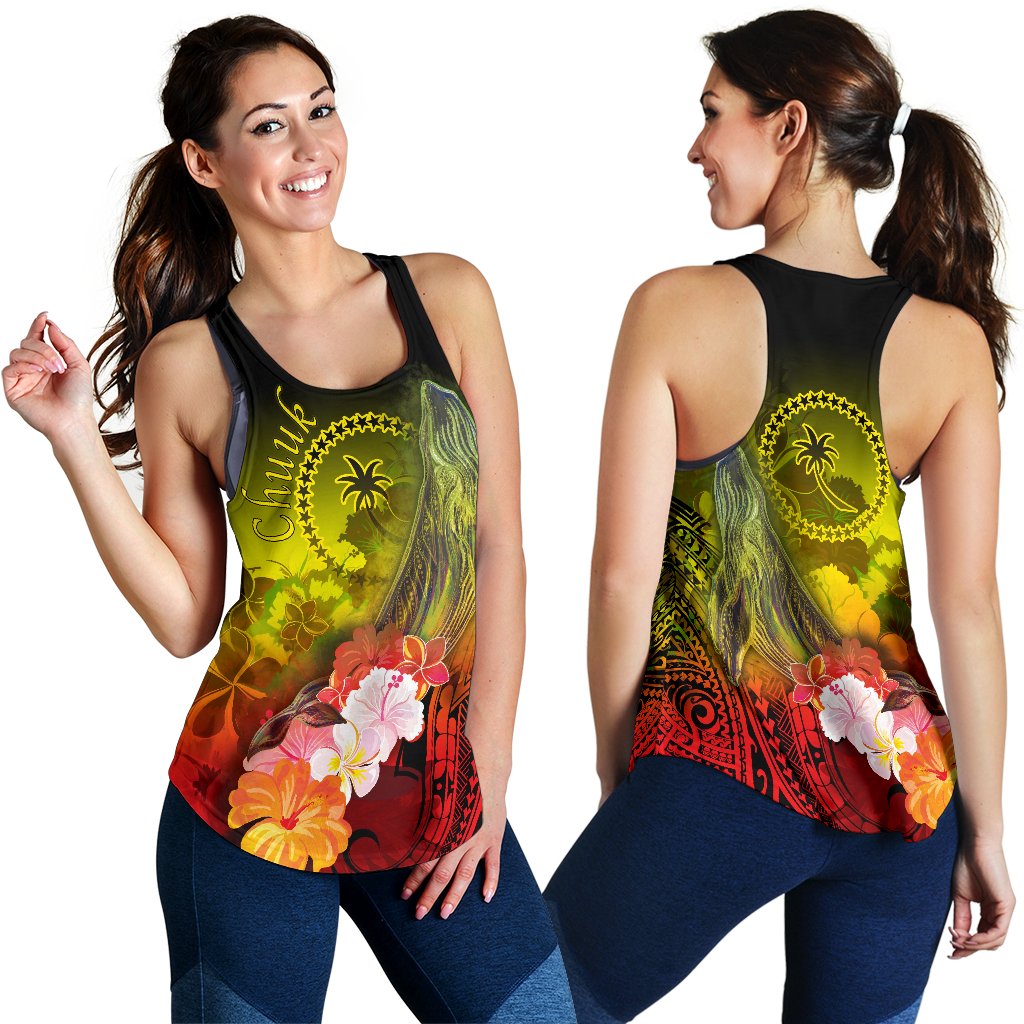 Chuuk Women's Racerback Tank - Humpback Whale with Tropical Flowers (Yellow) Yellow - Polynesian Pride