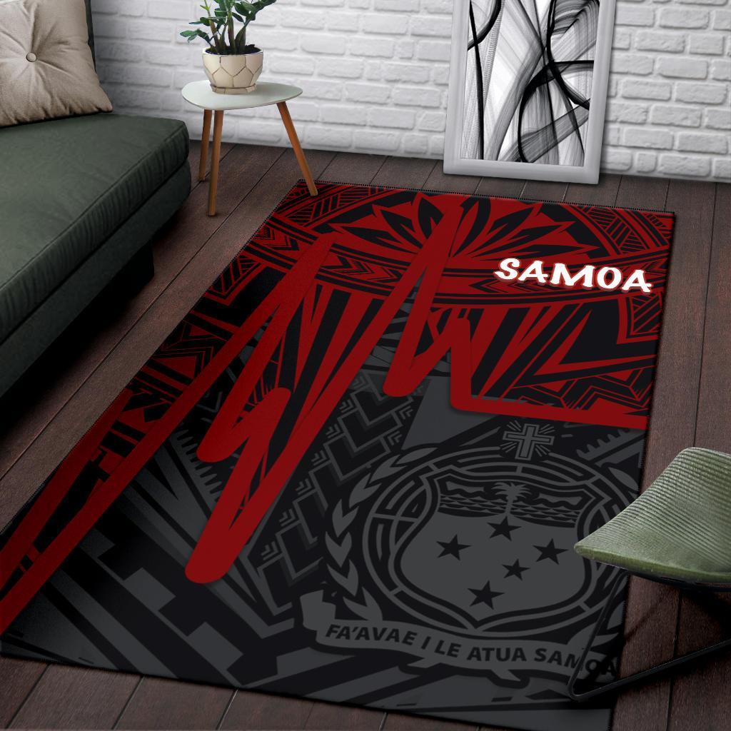 Samoa Area Rug - Samoa Seal With Polynesian Pattern In Heartbeat Style (Red) - Polynesian Pride