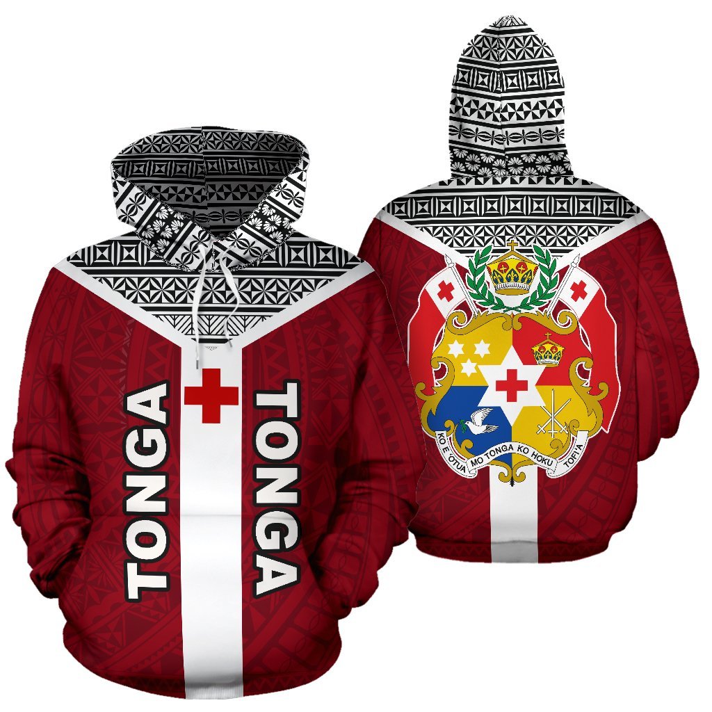 Tonga Tapa Hoodie Tonga Flag Coat of Arms Polynesian Tattoo Unisex Red - Polynesian Pride