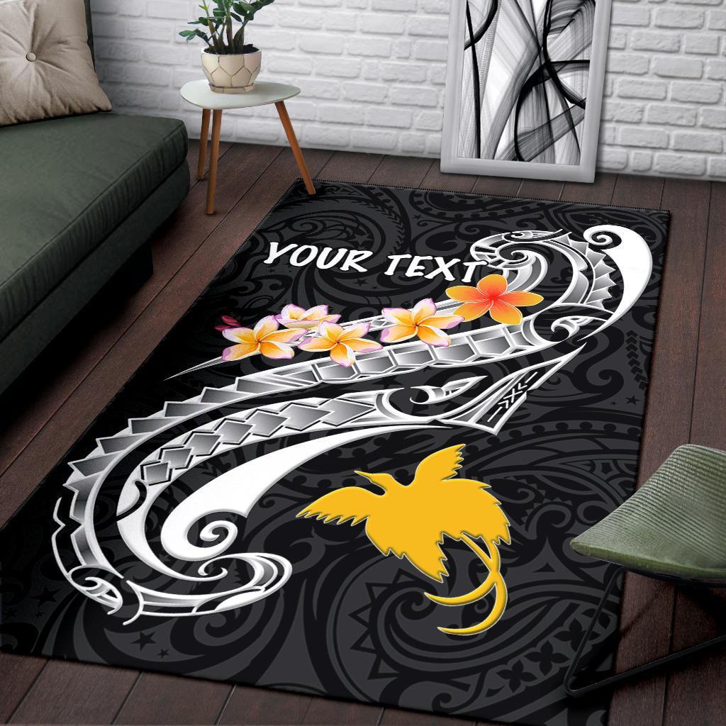 Papua New Guinea Custom Personalised Area Rug - PNG Seal Polynesian Patterns Plumeria (Black) Black - Polynesian Pride