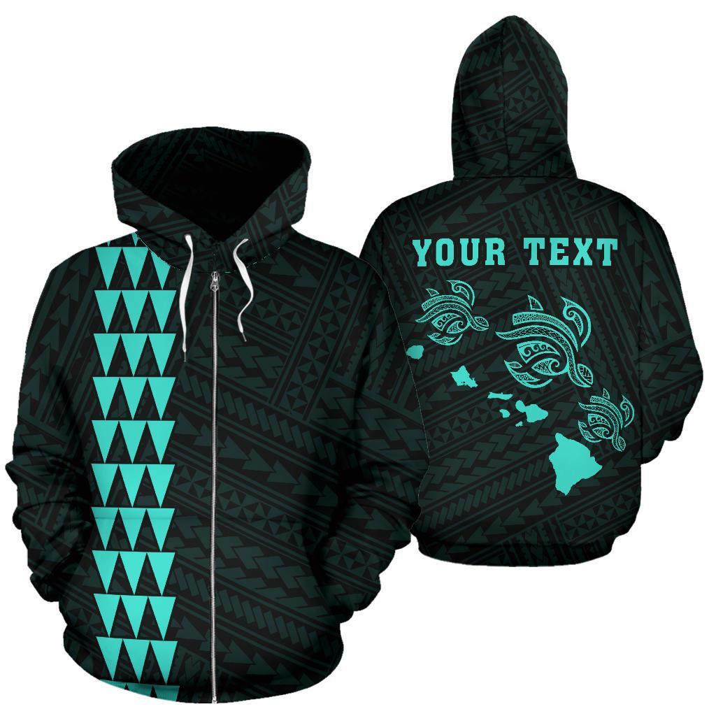 Polynesian Kakau Three Turtles Map Hawaii Custom Zip Hoodie Turquoise Unisex Turquoise - Polynesian Pride