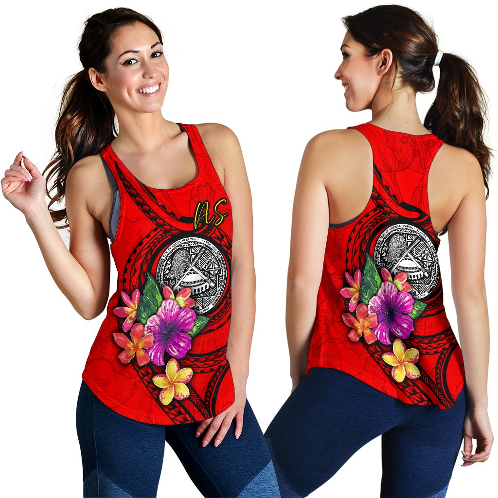 American Samoa Polynesian Women's Racerback Tank - Floral With Seal Red Red - Polynesian Pride