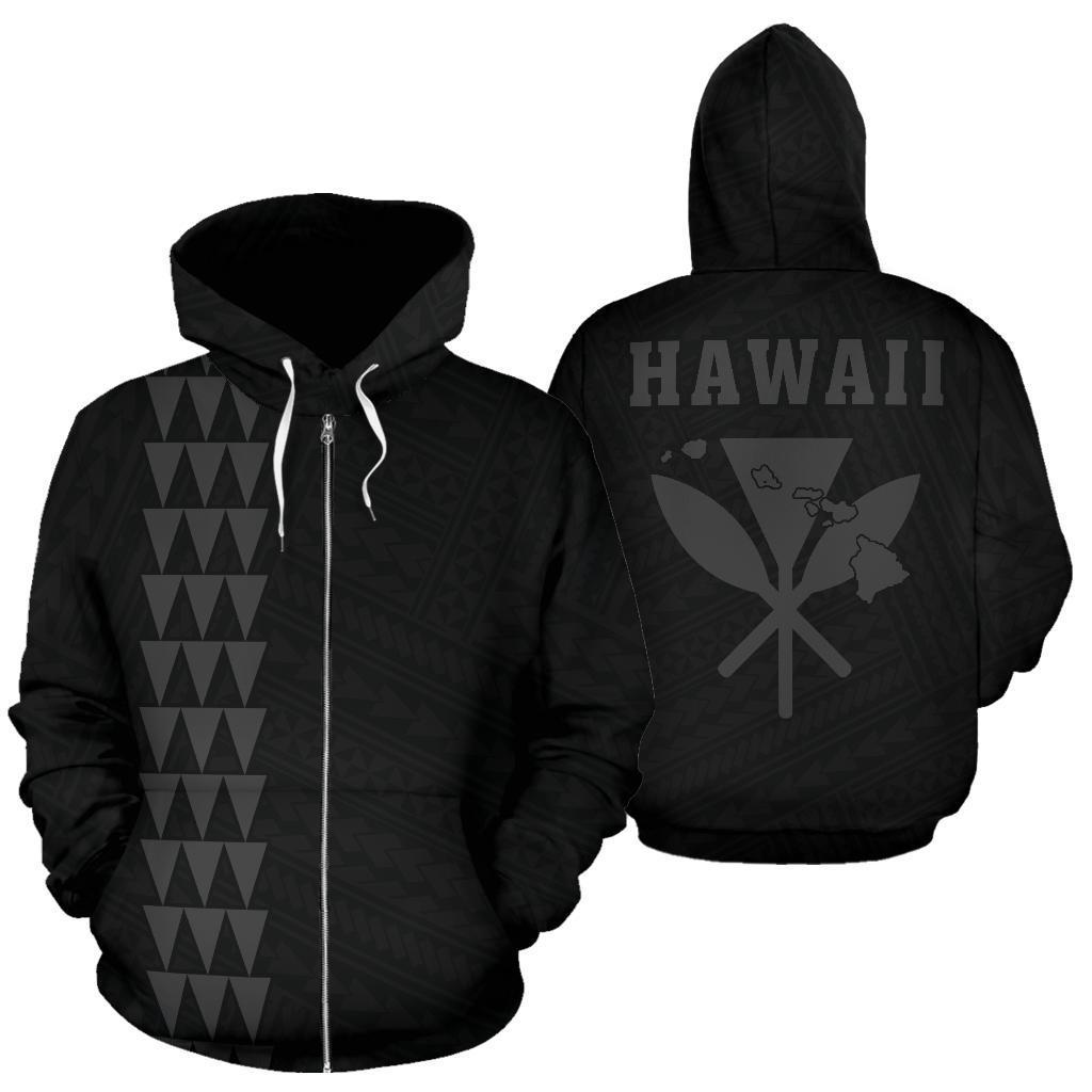 Polynesian Kakau Kanaka Maoli Map of Hawaii Zip Hoodie Grey Grey - Polynesian Pride