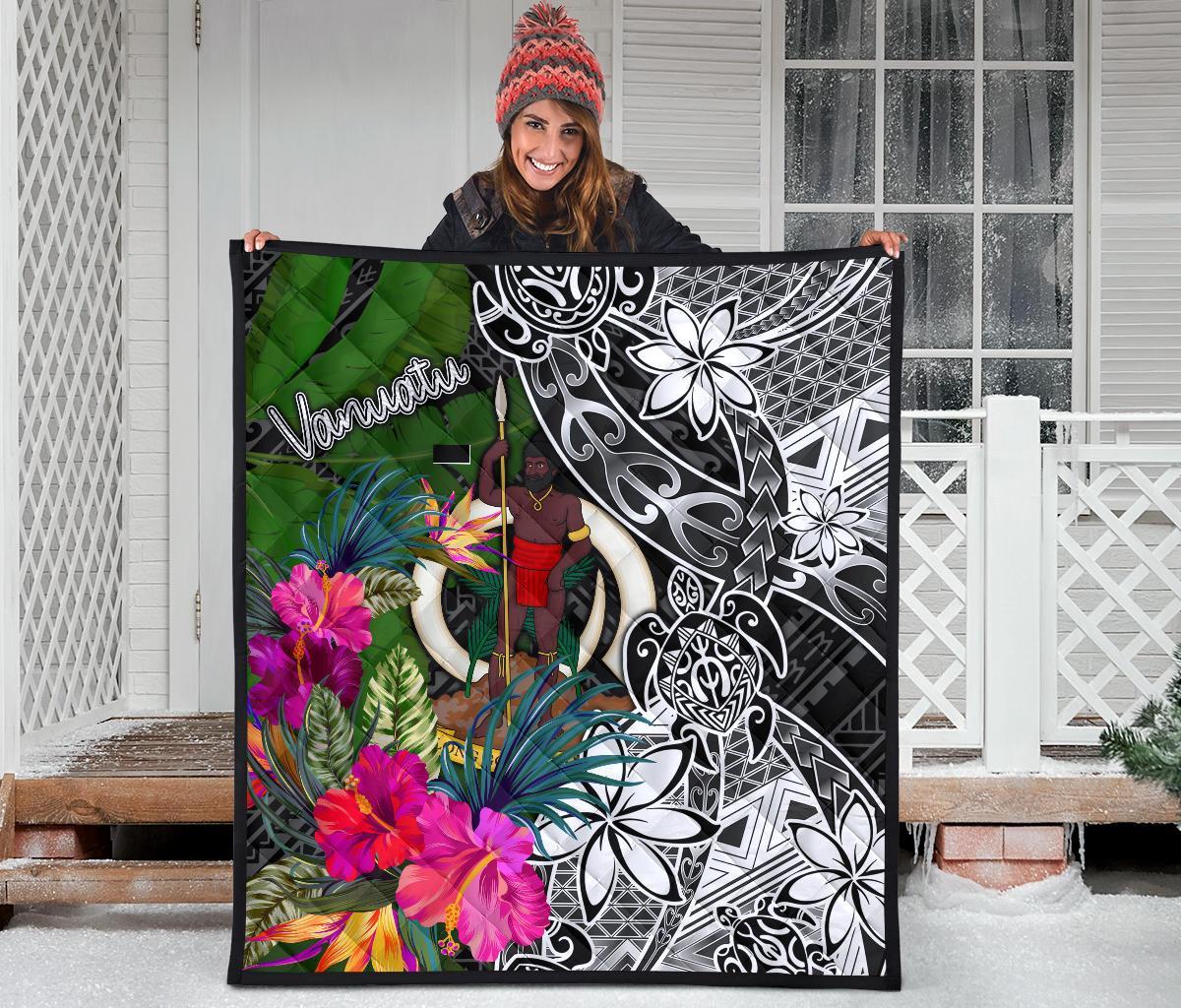 Vanuatu Premium Quilt - Turtle Plumeria Banana Leaf - Polynesian Pride