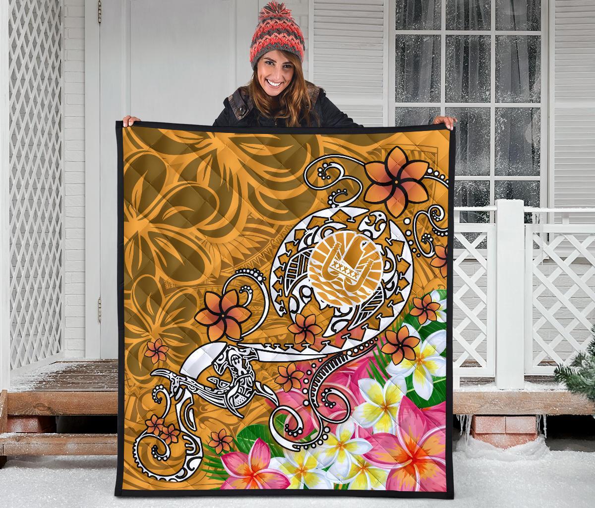 Tahiti Premium Quilt - Turtle Plumeria (Gold) - Polynesian Pride