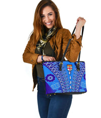 Fiji Drua Small Leather Tote Tapa - Polynesian Pride
