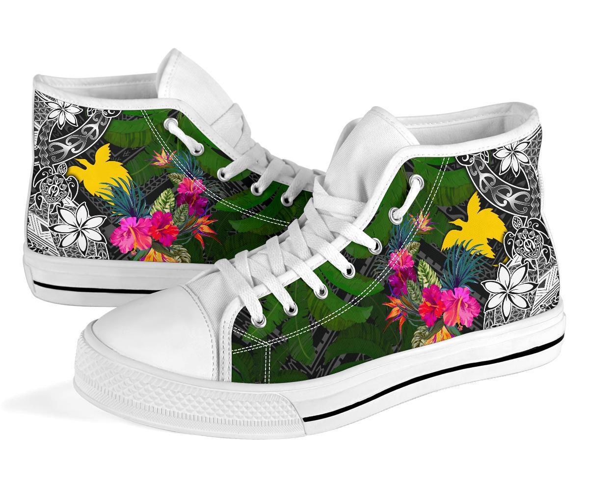 Papua New Guinea High Top Shoes - Turtle Plumeria Banana Leaf - Polynesian Pride