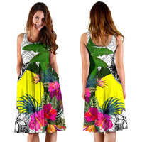 Palau Midi Dress White - Turtle Plumeria Banana Leaf - Polynesian Pride