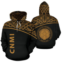 Northern Mariana Islands Polynesian All Over Hoodie Gold Curve Version Unisex Black - Gold - Polynesian Pride