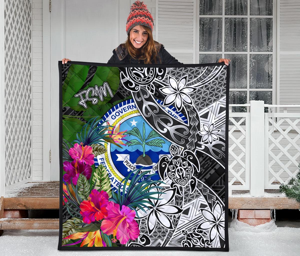 Federated States of Micronesia Premium Quilt - Turtle Plumeria Banana Leaf - Polynesian Pride