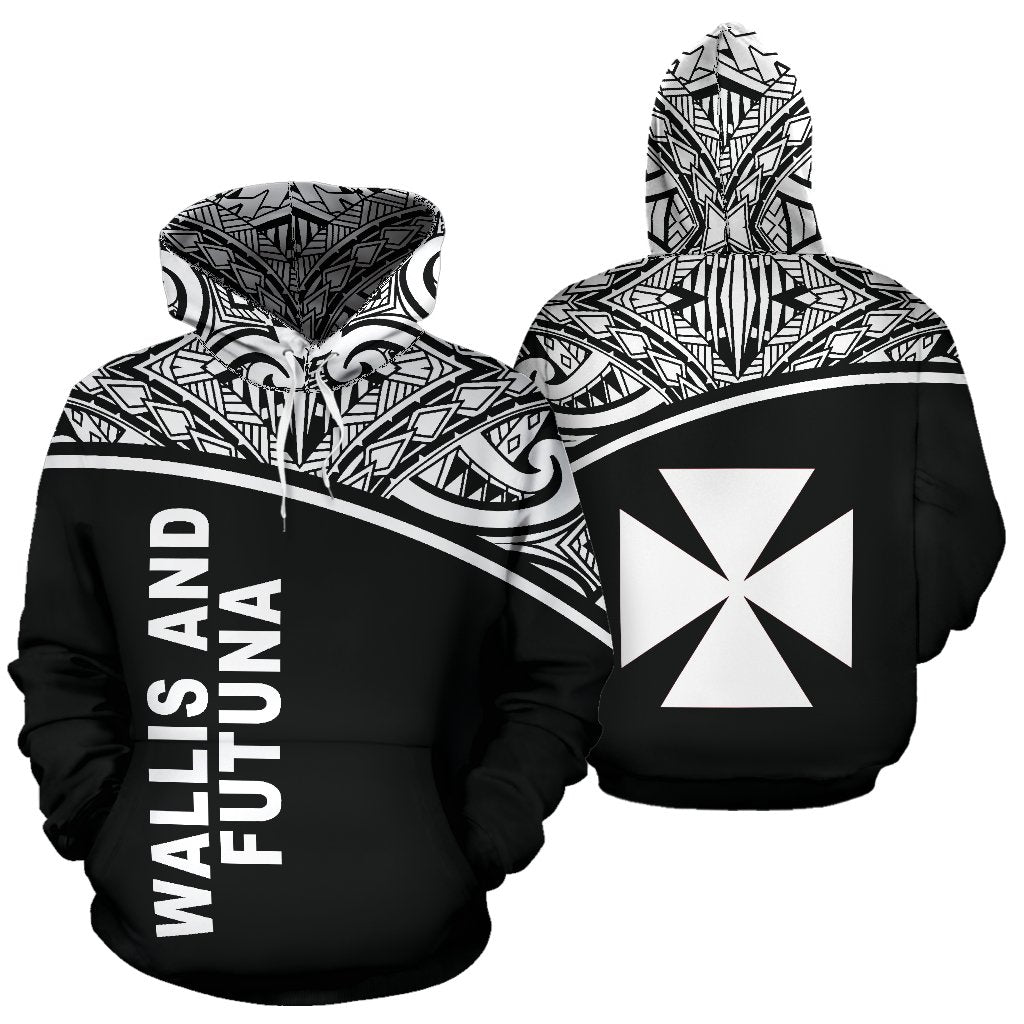 Wallis and Futuna Polynesian Hoodie Black Curve Unisex Black - Polynesian Pride