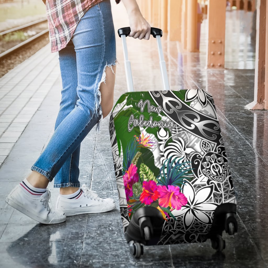 New Caledonia Luggage Covers White - Turtle Plumeria Banana Leaf Crest - Polynesian Pride