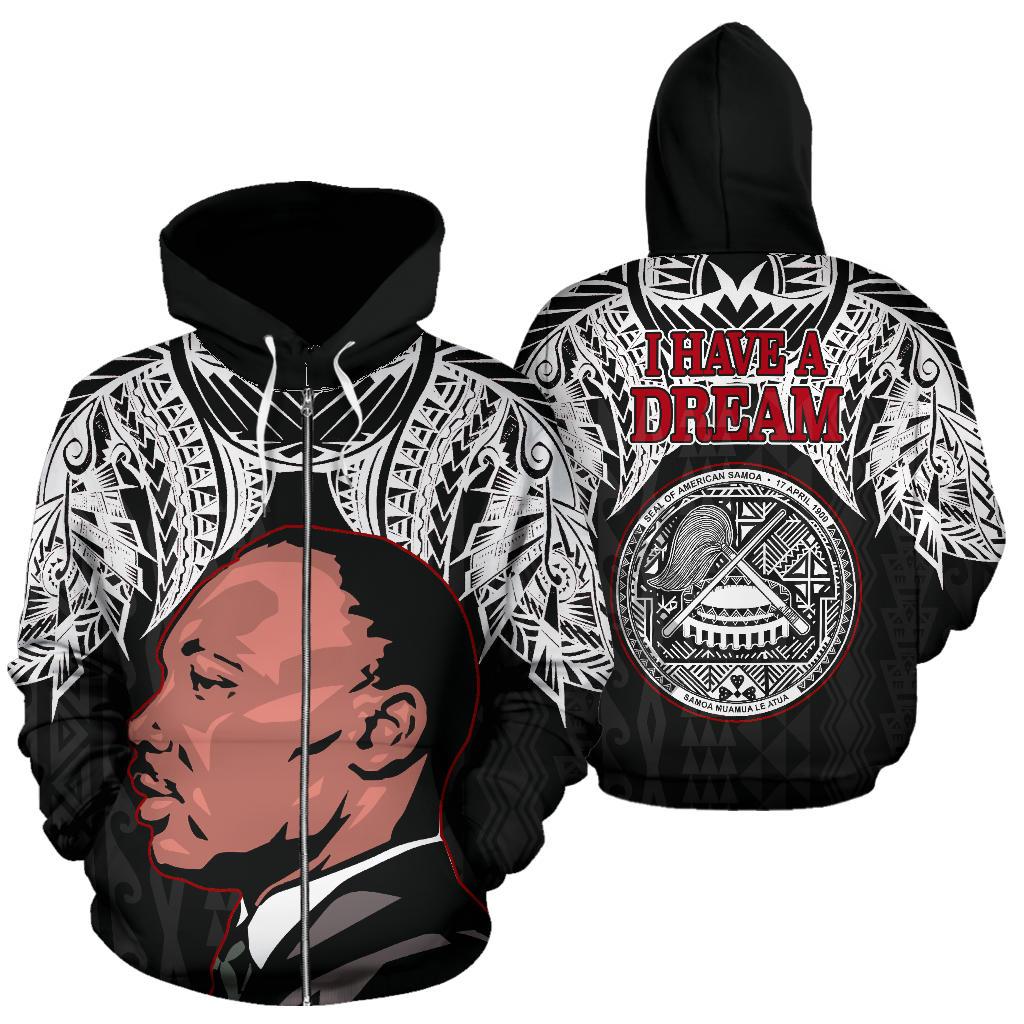 American Samoa Polynesian Zip up Hoodie Martin Luther King Jr. Unisex Black - Polynesian Pride